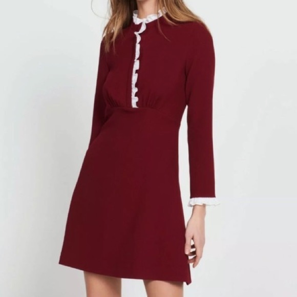 Sandro Dresses & Skirts - Sandro Natalia Burgundy Long Sleeve Ruffle Dress 0